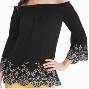 Black Off-Shoulder Embroidered Women's Top